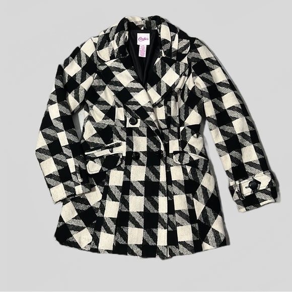 Candie’s Black & White Buffalo Plaid Checkered Jacket Coat Women’s Size M - Picture 1 of 12